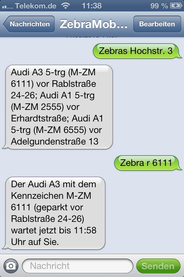 zebramobil Reservierung per SMS
