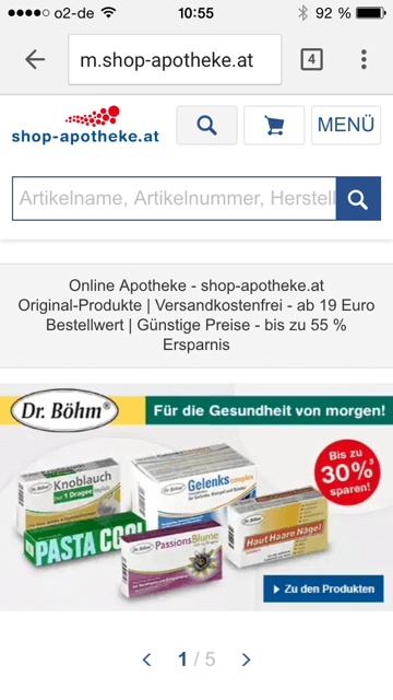 shop-apotheke.de Screenshot mobile Ansicht